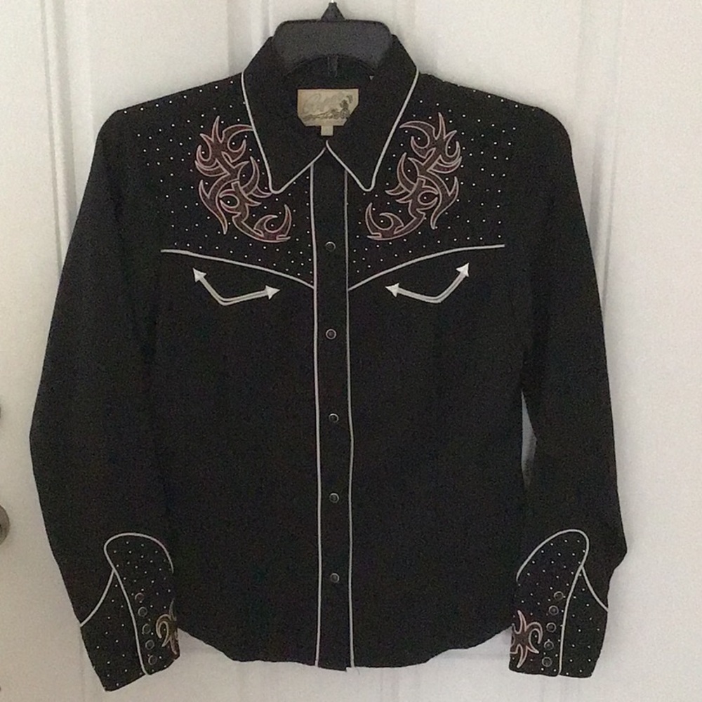 Roper Woman’s Long Sleeve Wester Pearl Button Down Shirt Size Large
